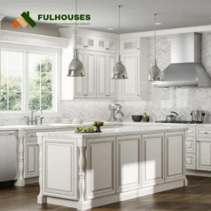 Custom White Raised Panel Kitchen Cabinets