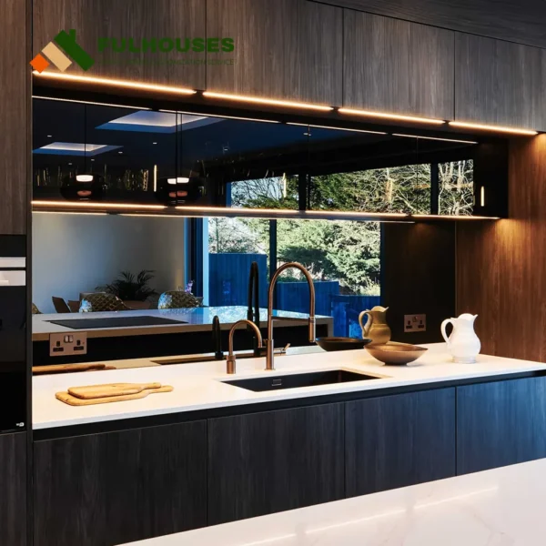 Custom Walnut Kitchen Cabinets Modern - Image 3