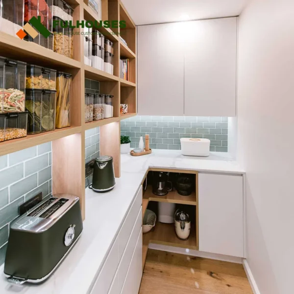 Custom White Slab Kitchen Cabinets - Image 4
