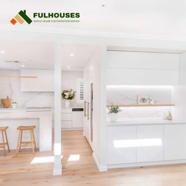Custom White Slab Kitchen Cabinets - Image 3