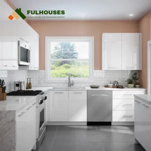 Custom Shiny White Kitchen Cabinets