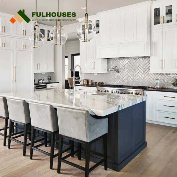 Custom White Kitchen Cabinets With Black Countertops - Image 3