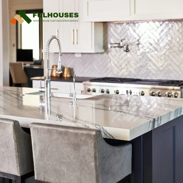 Custom White Kitchen Cabinets With Black Countertops - Image 4