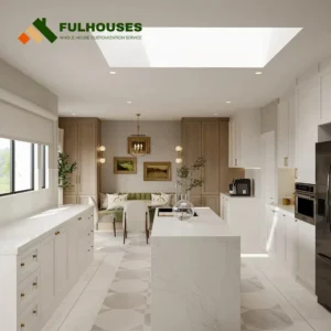 Custom White And Wood Kitchen Cabinets