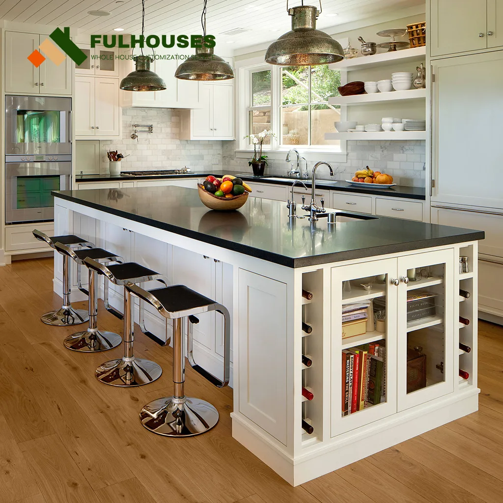 Custom White Kitchen Cabinets With Dark Countertops