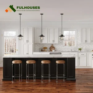 Custom White Kitchen Cabinets With Black Island