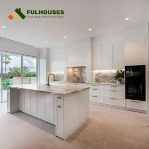 Custom White Kitchen Cabinets With Black Appliances